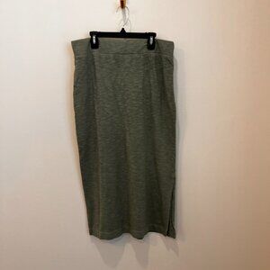 Lou & Grey Women's Marled Midi Skirt Size Large Green Pull On Side Slits NWT